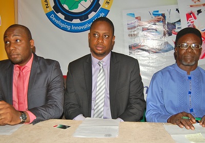 l-r: Adim Isiakpona, Marketing & Public Relations Manager, Intel Nigeria; Bolarinwa Onaolapo, Sustainable Development Manager, Shell Petroleumm Development Company of Nigeria Limited(SPDC); and Honorable Iboro Ekanem, Commissioner for Science & Technology Akwa Ibom State at the 2014 National School Science Fair press conference held in Uyo, Akwa Ibom State yesterday